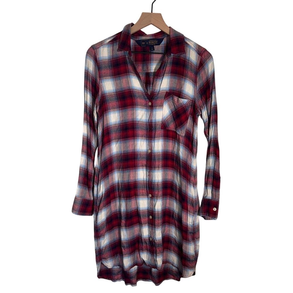 PENDLETON + GAP Red Plaid Lightweight cabincore Button-Up Shirt Dress  S